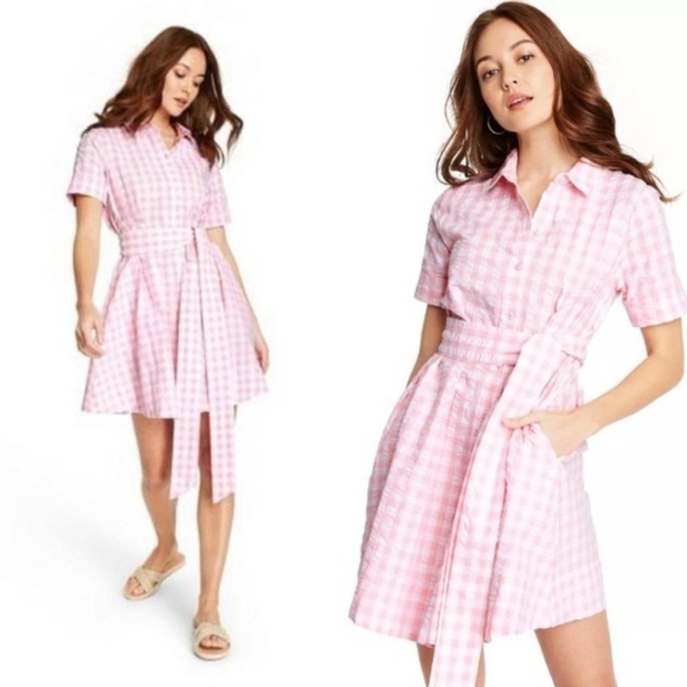 Lisa Marie Fernandez x Target Pink and White Check Tie Dress sz L